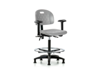 Newport Industrial Polyurethane Chair - High Bench Height with Seat Tilt, Adjustable Arms, Chrome Foot Ring, & Stationary Glides in Gray Polyurethane HPHBCH-RG-T1-A1-CF-RG-GRY
